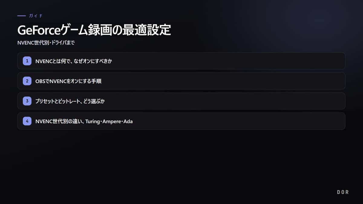 GeForceゲーム録画の最適設定 完全ガイド の手順まとめ図