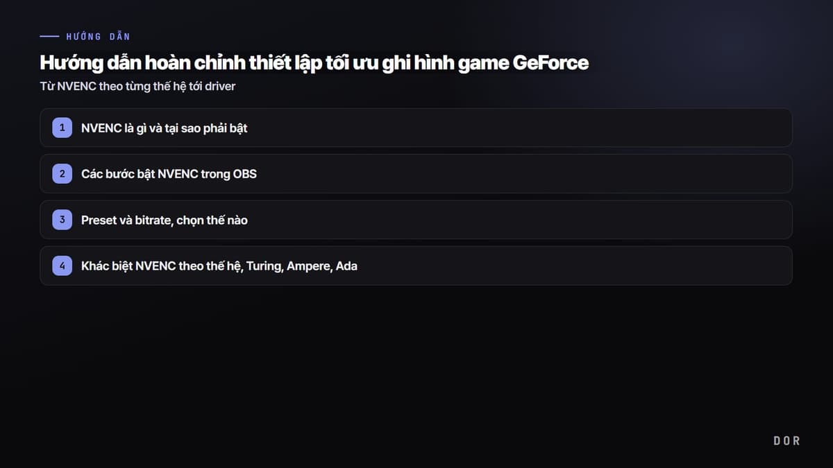 Hướng dẫn hoàn chỉnh thiết lập tối ưu ghi hình game GeForce — sơ đồ tóm tắt các bước