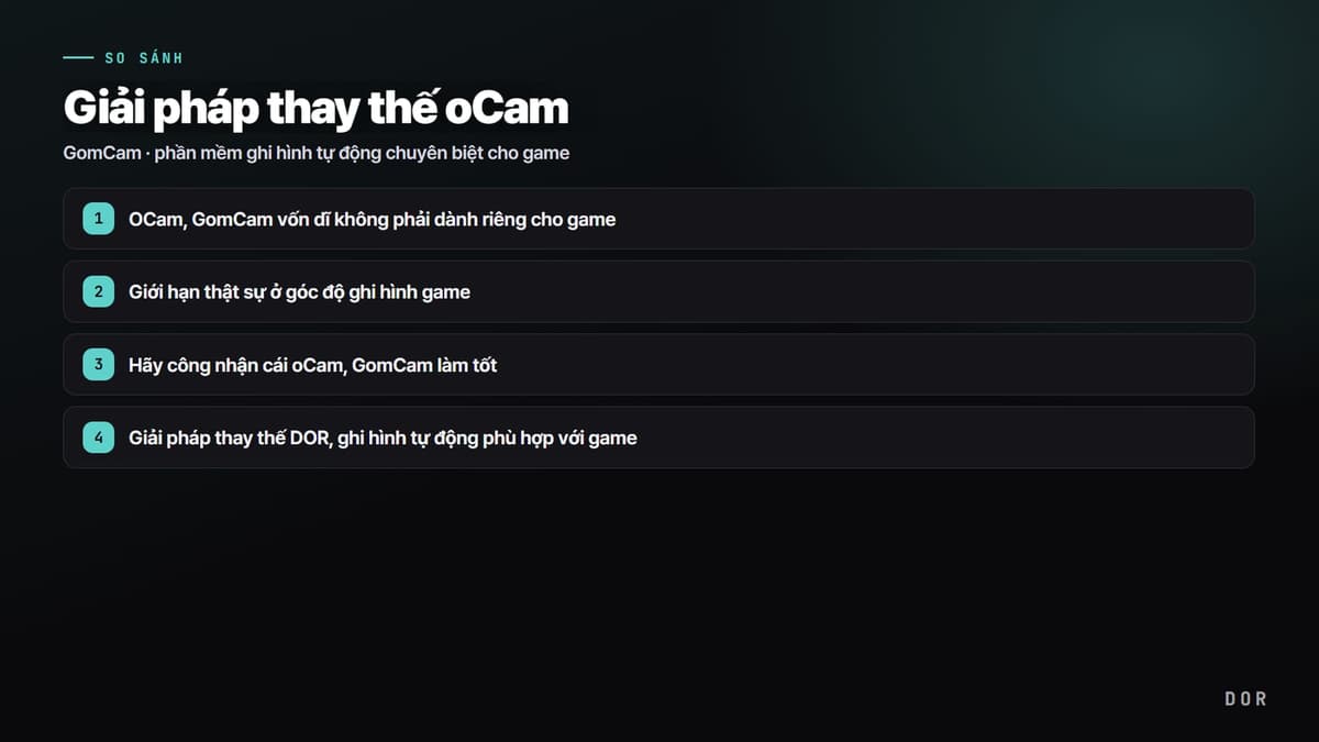 Giải pháp thay thế oCam — sơ đồ tóm tắt các bước