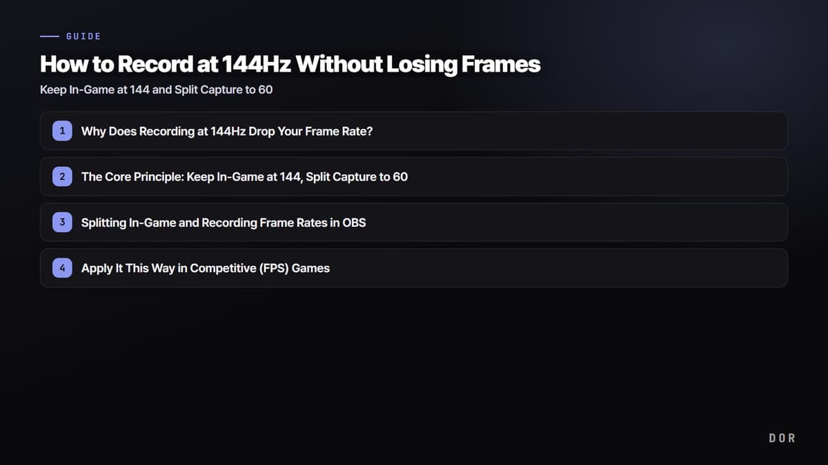 How to Record at 144Hz Without Losing Frames — step-by-step overview graphic