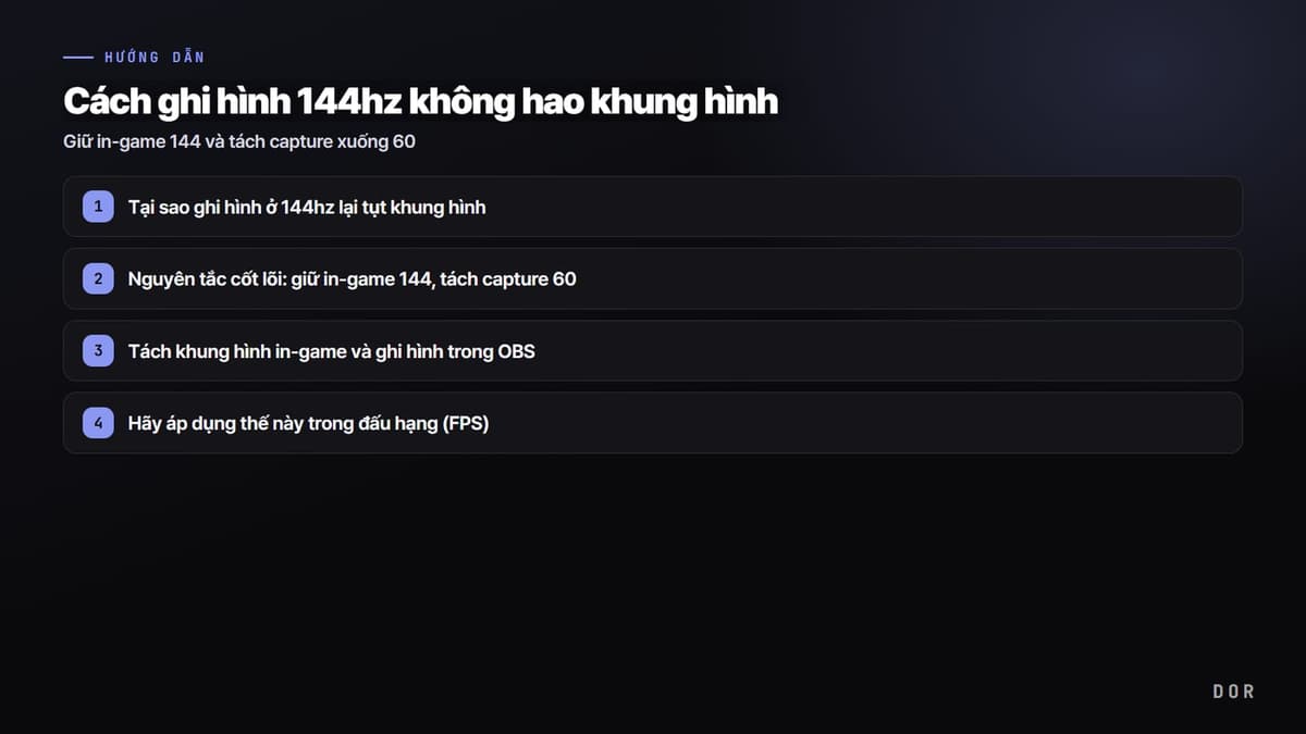 Cách ghi hình 144hz không hao khung hình — sơ đồ tóm tắt các bước