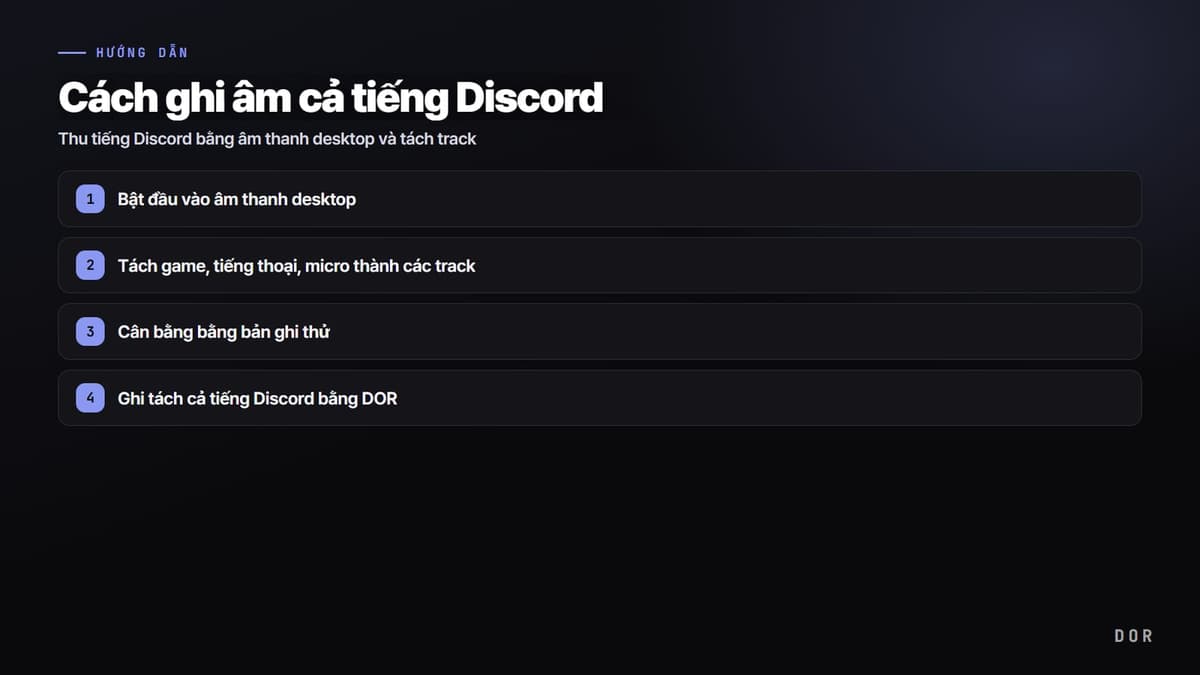 Cách ghi âm cả tiếng Discord — sơ đồ tóm tắt các bước