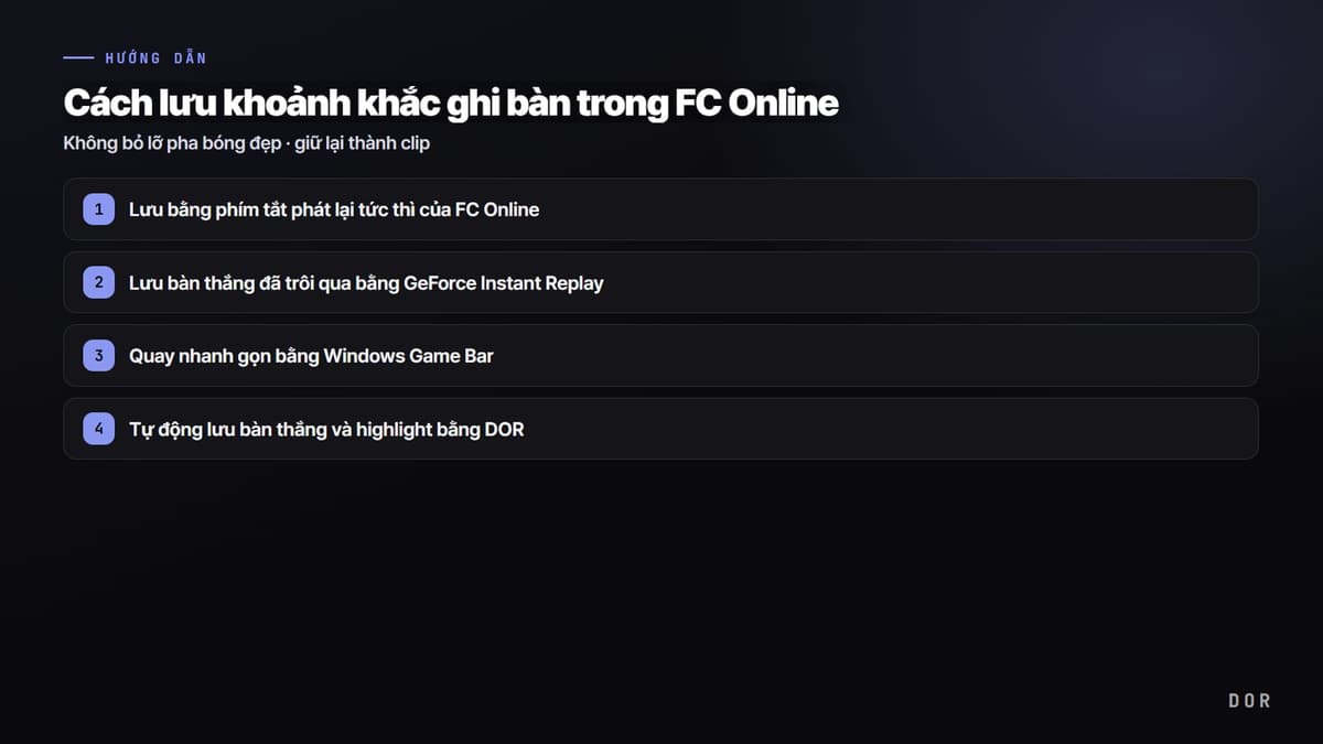 Cách lưu khoảnh khắc ghi bàn trong FC Online — sơ đồ tóm tắt các bước