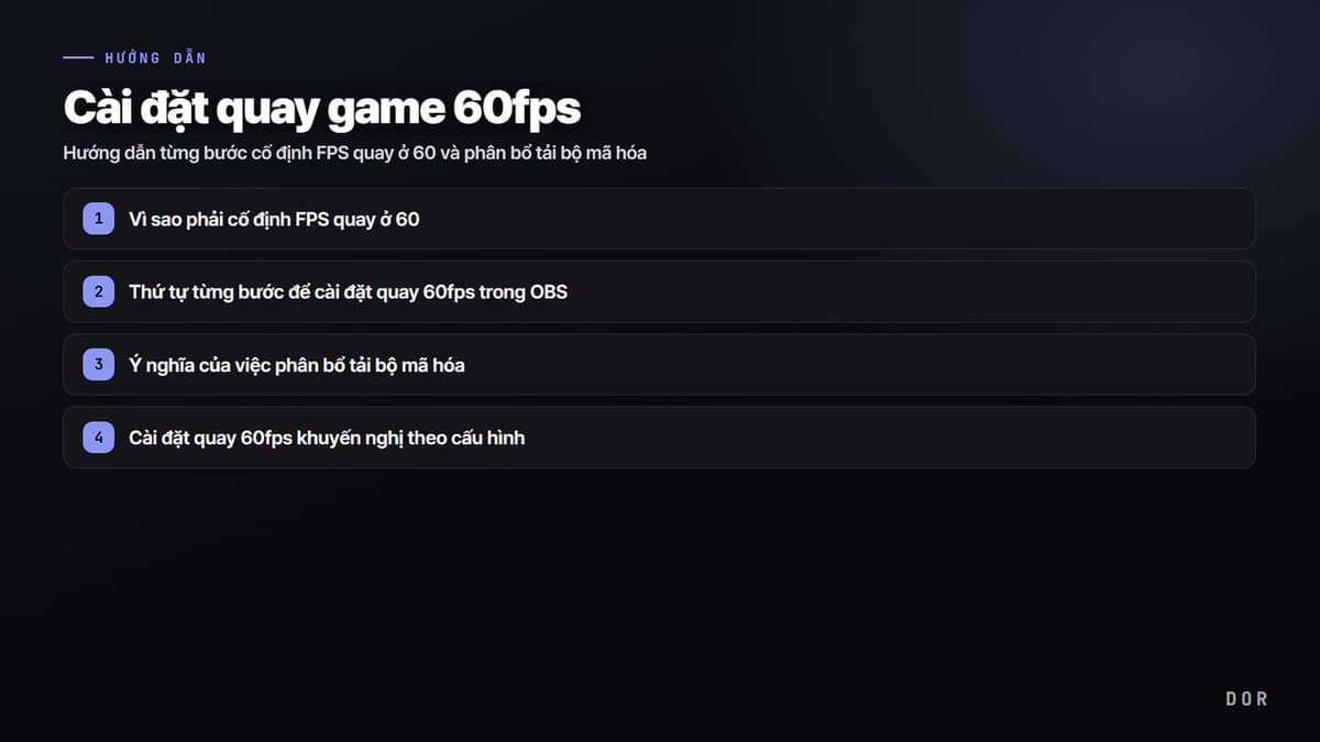 Cài đặt quay game 60fps — sơ đồ tóm tắt các bước