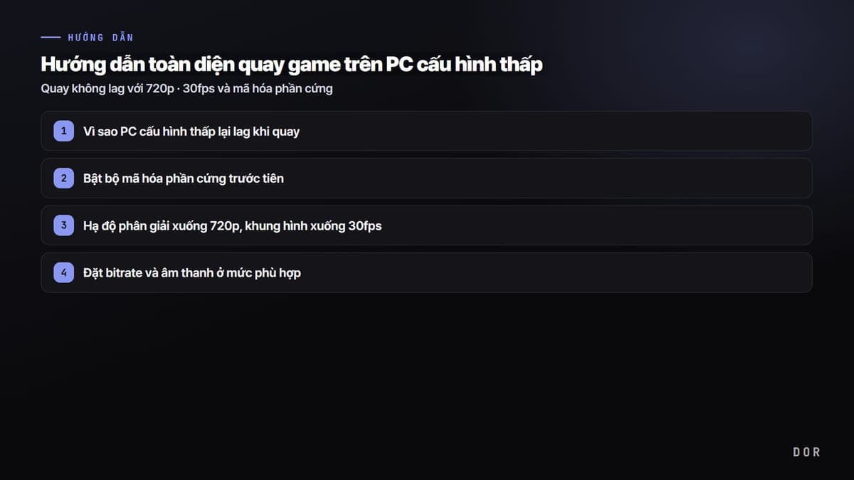Hướng dẫn toàn diện quay game trên PC cấu hình thấp — sơ đồ tóm tắt các bước