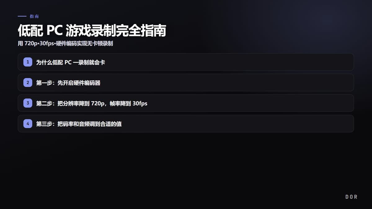 低配 PC 游戏录制完全指南 步骤要点图示