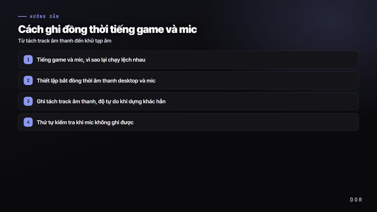 Cách ghi đồng thời tiếng game và mic — sơ đồ tóm tắt các bước