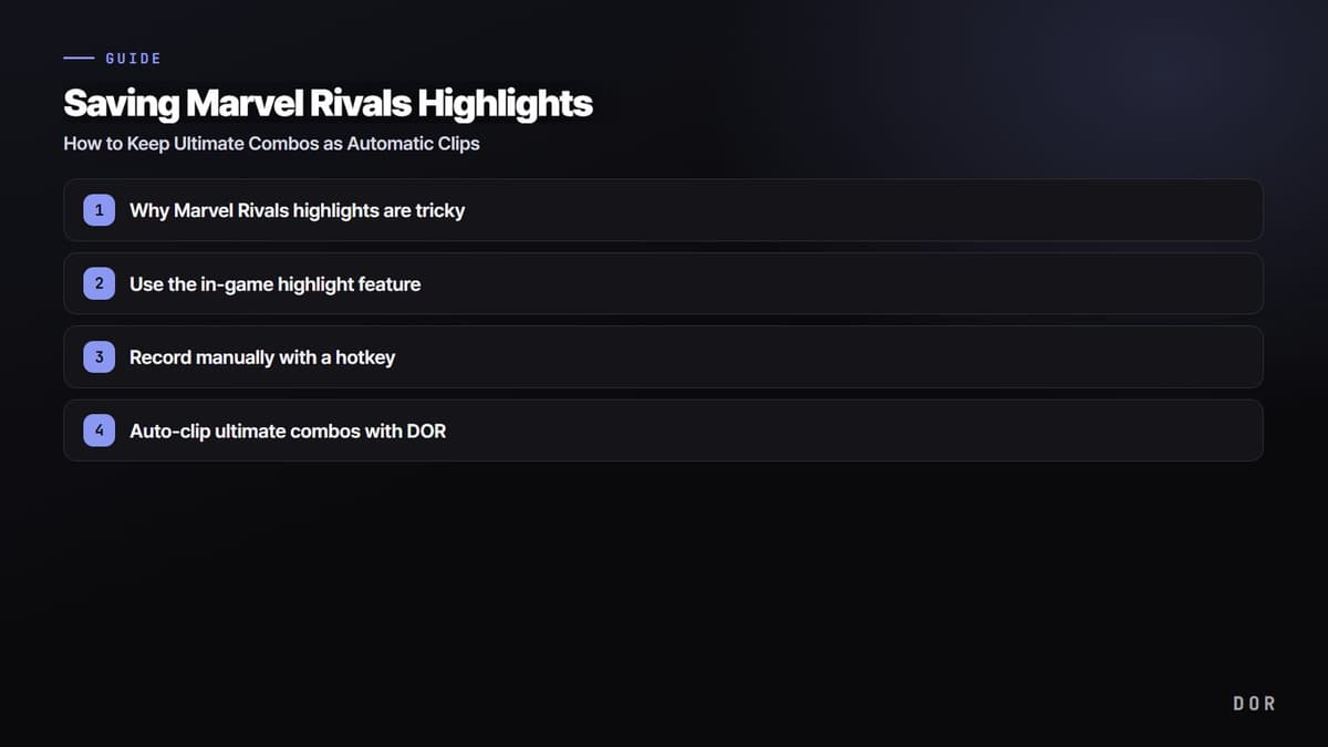 Saving Marvel Rivals Highlights — step-by-step overview graphic