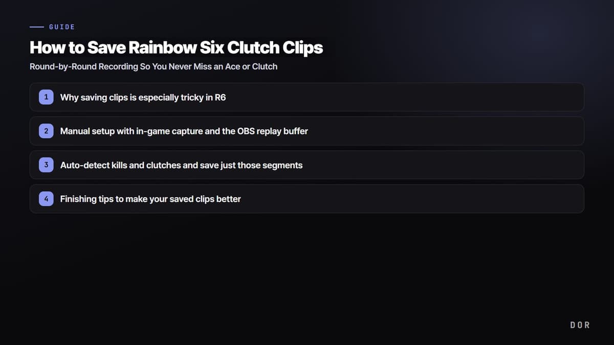 How to Save Rainbow Six Clutch Clips — step-by-step overview graphic