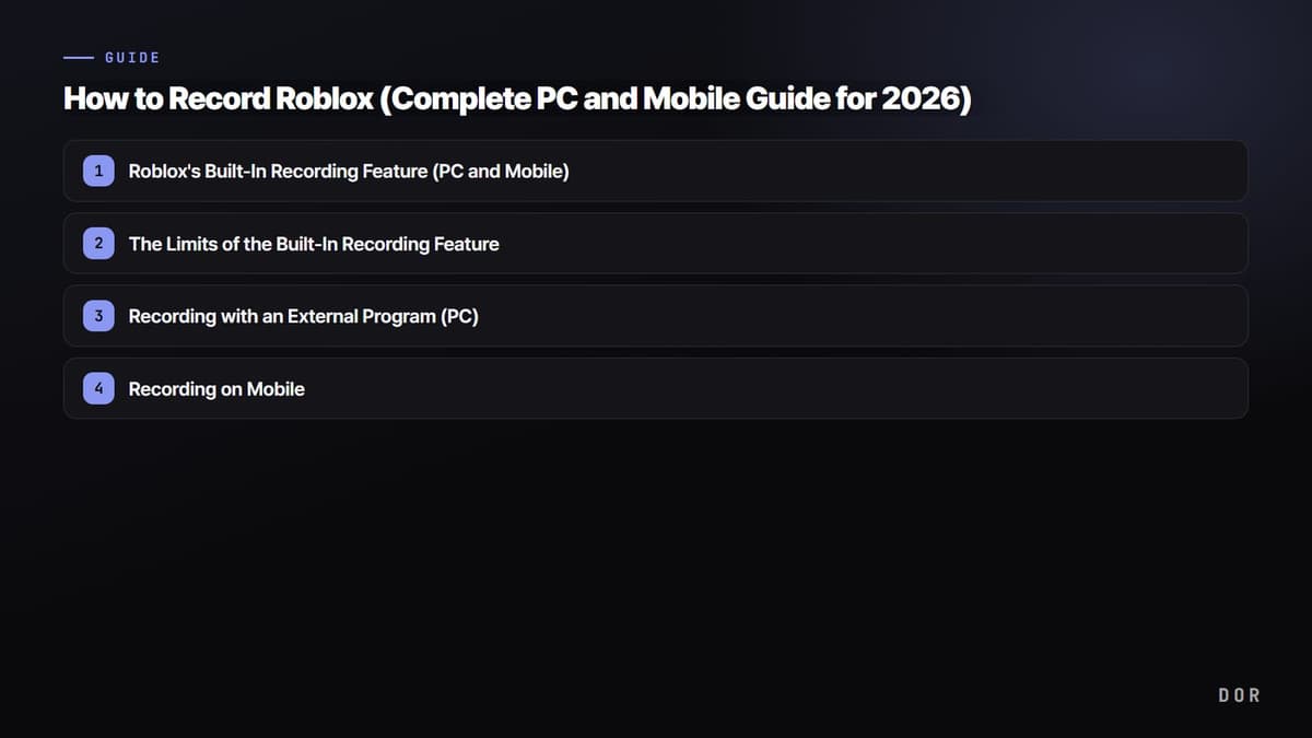How to Record Roblox (Complete PC and Mobile Guide for 2026) — step-by-step overview graphic