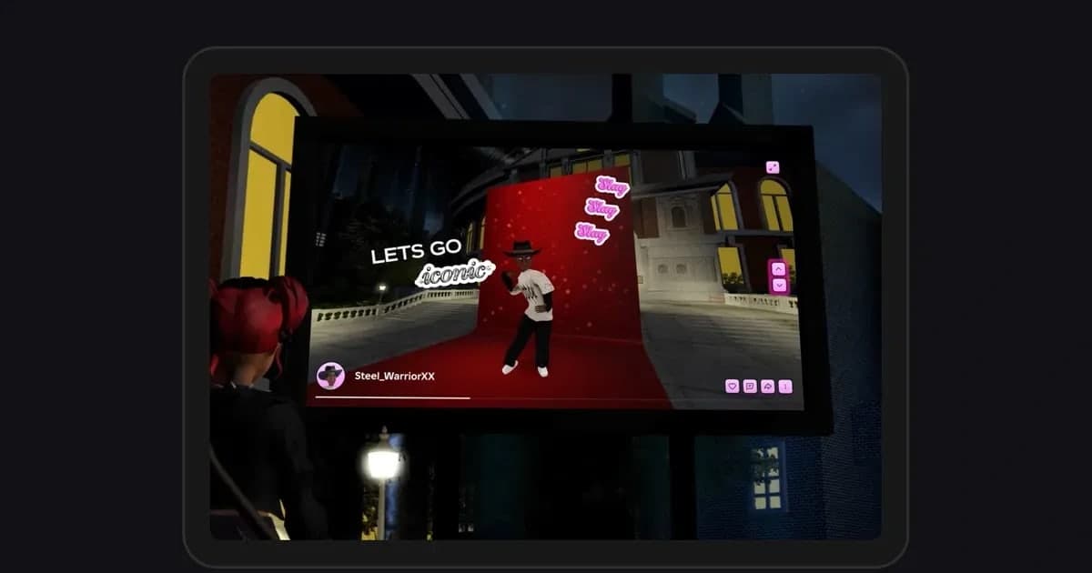 Ein Tablet spielt eine Roblox-Aufnahme eines tanzenden Avatars ab (offizieller Roblox-Newsroom)
