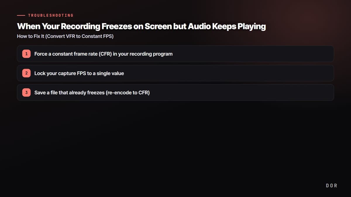 When Your Recording Freezes on Screen but Audio Keeps Playing — step-by-step overview graphic