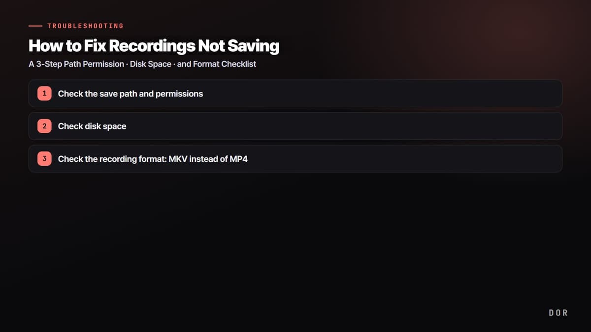 How to Fix Recordings Not Saving — step-by-step overview graphic