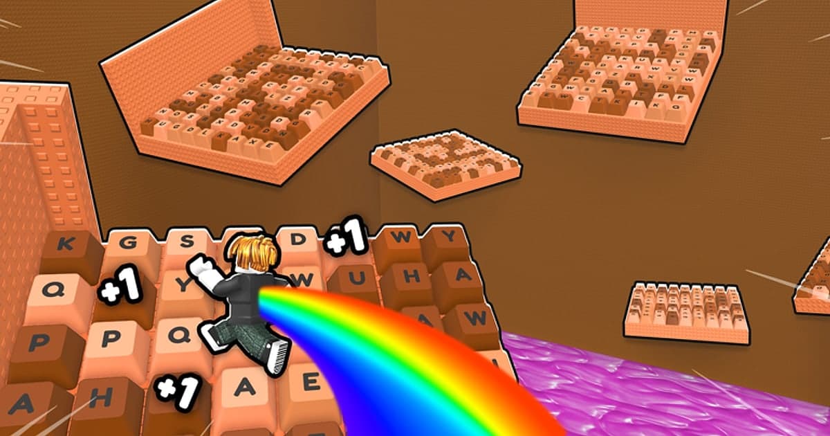 Offizielles Vorschaubild von +1 Speed Keyboard Escape mit einer Figur, die über einen Tastaturpfad rennt