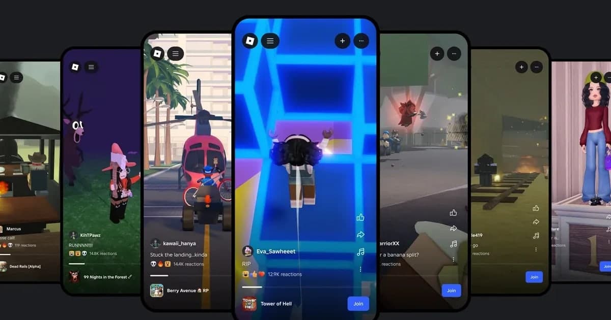 Several phones showing Roblox Moments screens side by side (Roblox official newsroom)