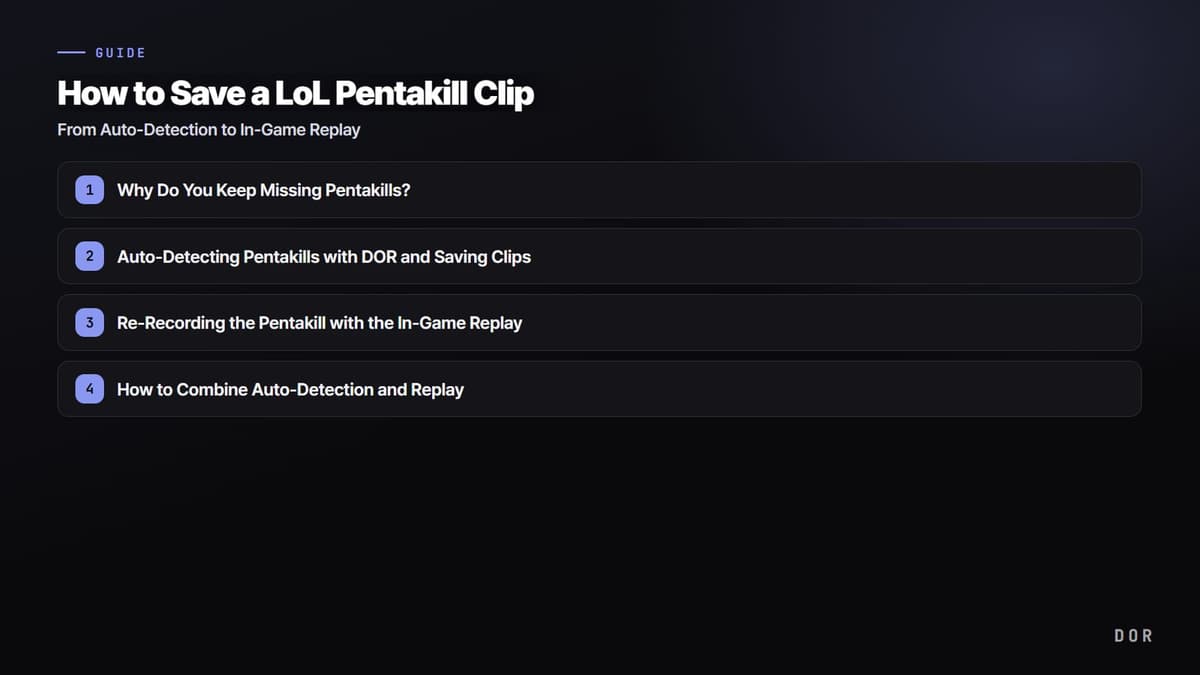 How to Save a LoL Pentakill Clip — step-by-step overview graphic