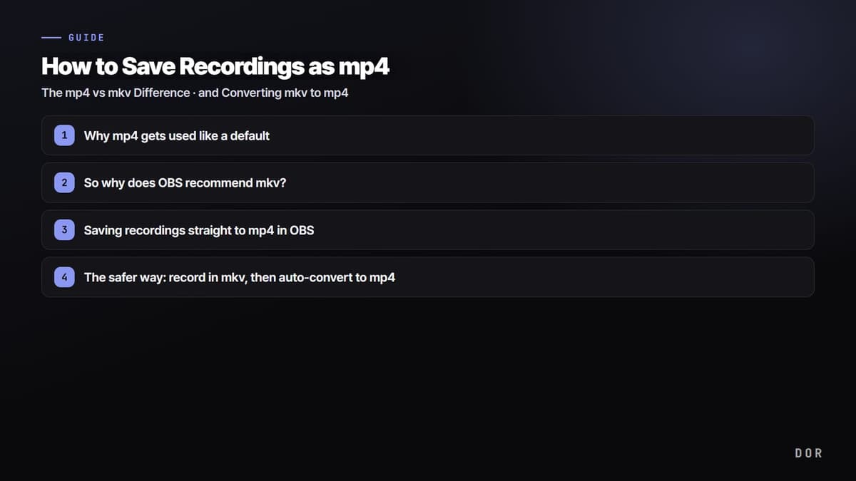 How to Save Recordings as mp4 — step-by-step overview graphic
