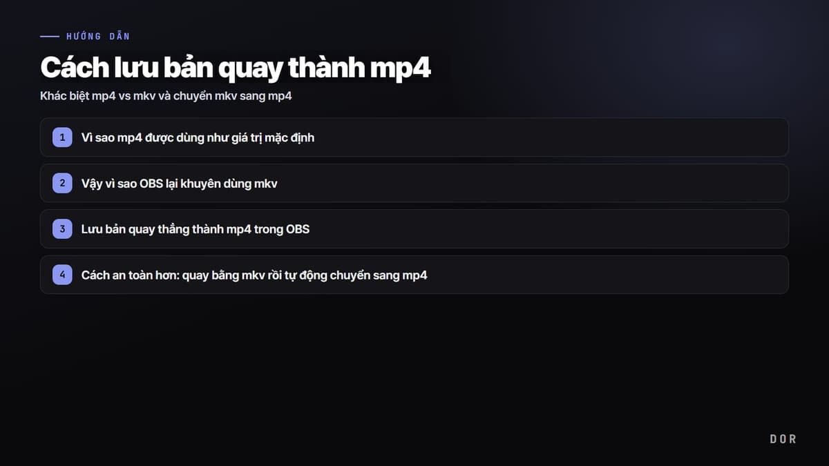 Cách lưu bản quay thành mp4 — sơ đồ tóm tắt các bước