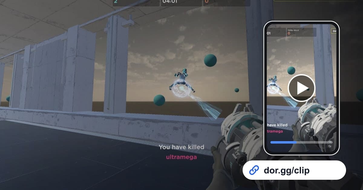 Artwork gameplay Aimlabs dengan ponsel yang memutar klip dan link share dor.gg