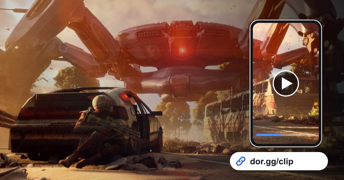 ARC Raiders gameplay art with a phone playing the clip and a dor.gg share link