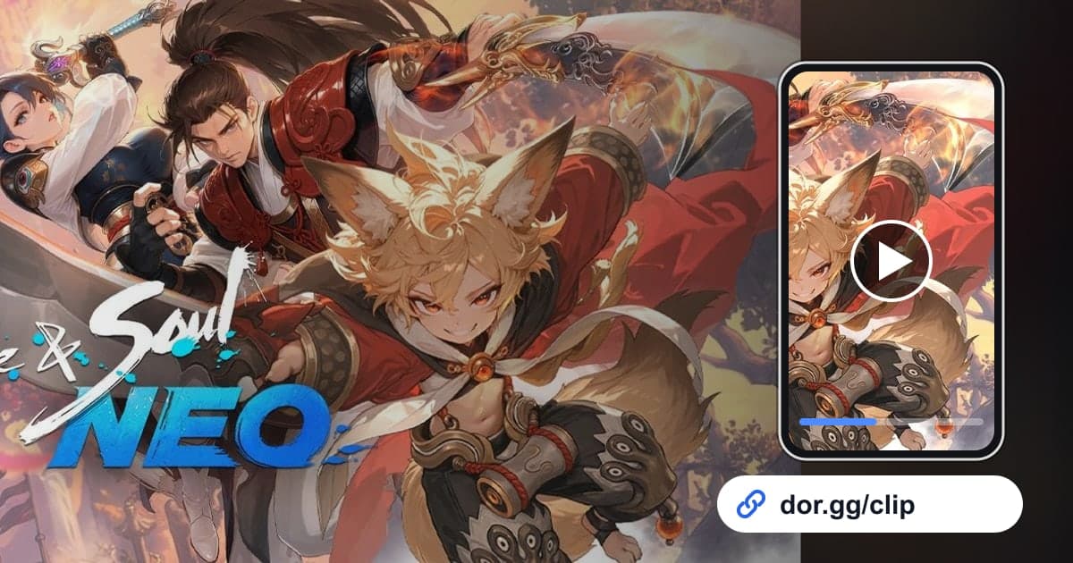 Blade & Soul-Artwork mit einem Smartphone, das den Clip abspielt, und einem dor.gg-Teilen-Link