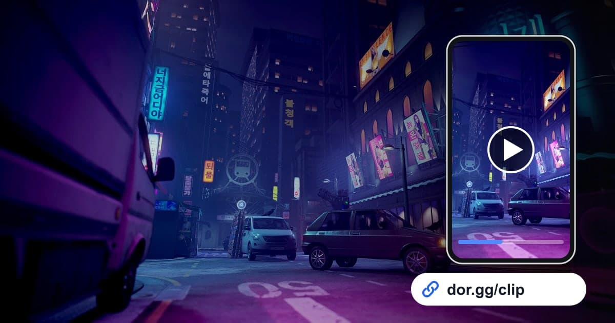 Dead by Daylightのゲーム画面に、動画を再生するスマートフォンとdor.ggリンクを重ねた画像