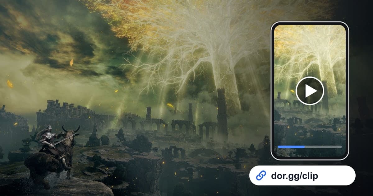 艾爾登法環遊戲畫面上疊加正在播放影片的手機與 dor.gg 連結的圖片