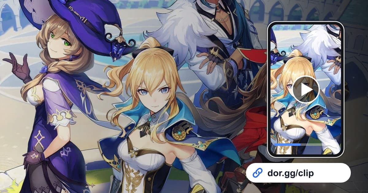 Art gameplay Genshin Impact dengan HP yang memutar klip dan link share dor.gg