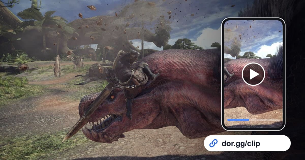 魔物獵人 世界遊戲畫面上疊加正在播放影片的手機與 dor.gg 連結的圖片