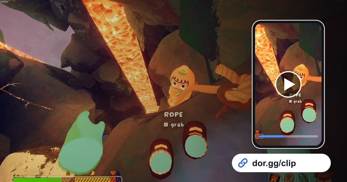 PEAKのゲーム画面に、動画を再生するスマートフォンとdor.ggリンクを重ねた画像