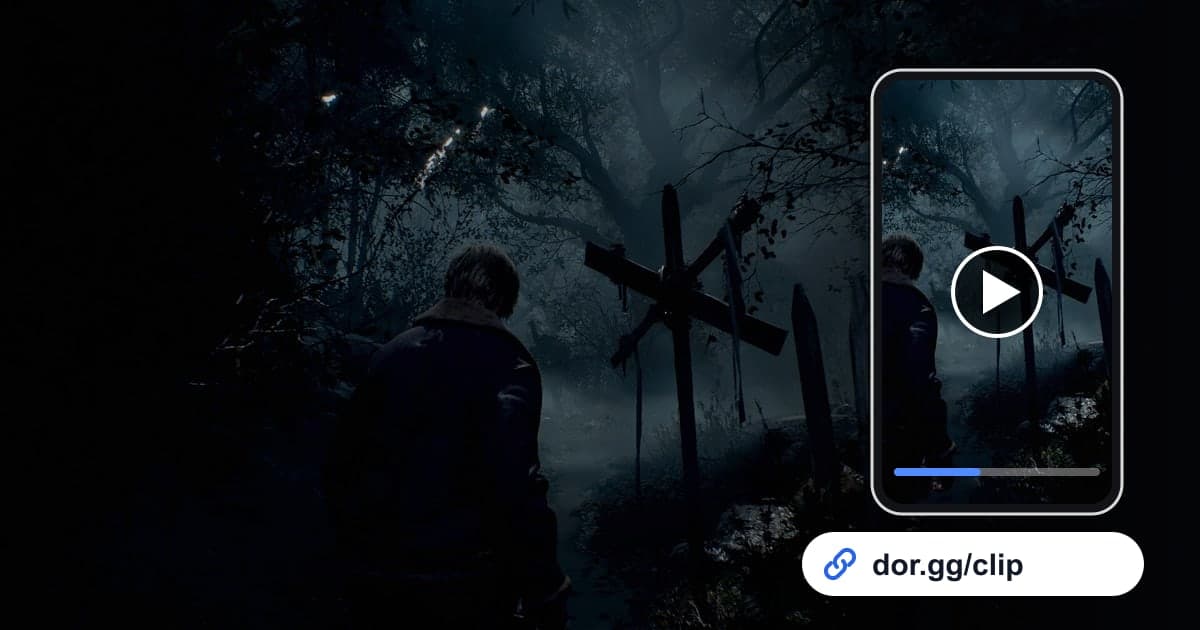 Resident Evil 4-Gameplay mit einem Smartphone, das den Clip abspielt, und einem dor.gg-Teilen-Link