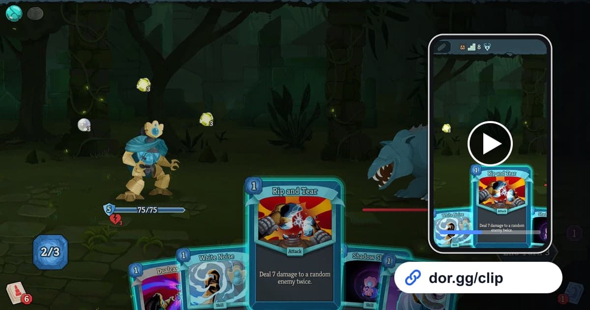 Slay the Spire 2のゲーム画面に、動画を再生するスマートフォンとdor.ggリンクを重ねた画像