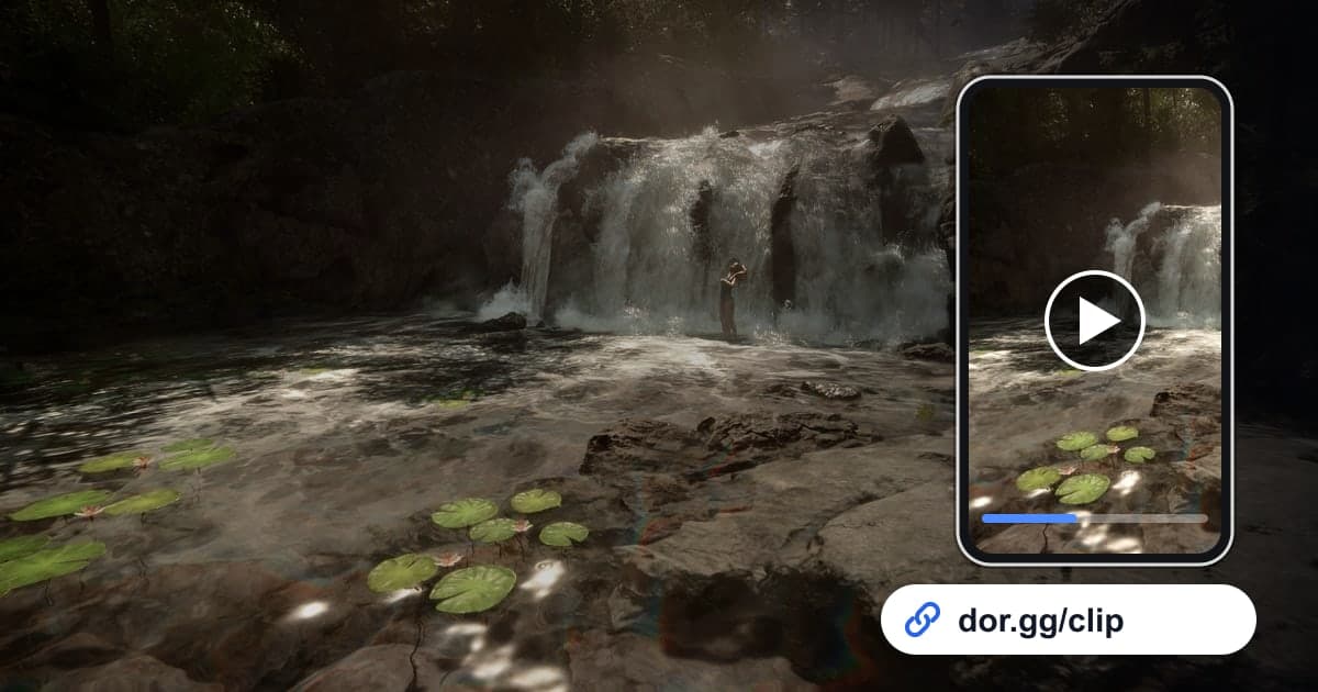 Sons Of The Forest gameplay art with a phone playing the clip and a dor.gg share link