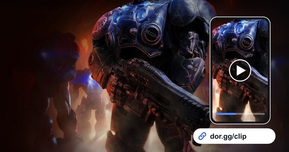 StarCraft IIのゲーム画面に、動画を再生するスマートフォンとdor.ggリンクを重ねた画像