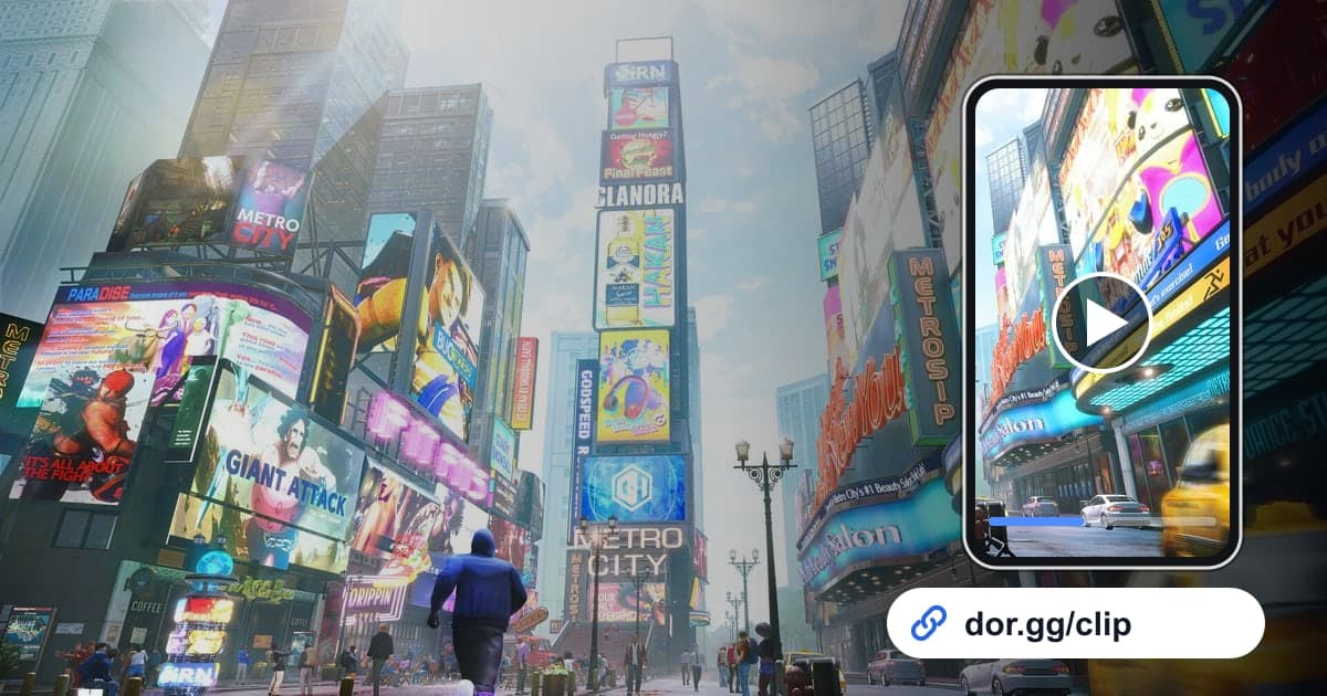 ストリートファイター6のゲーム画面に、動画を再生するスマートフォンとdor.ggリンクを重ねた画像