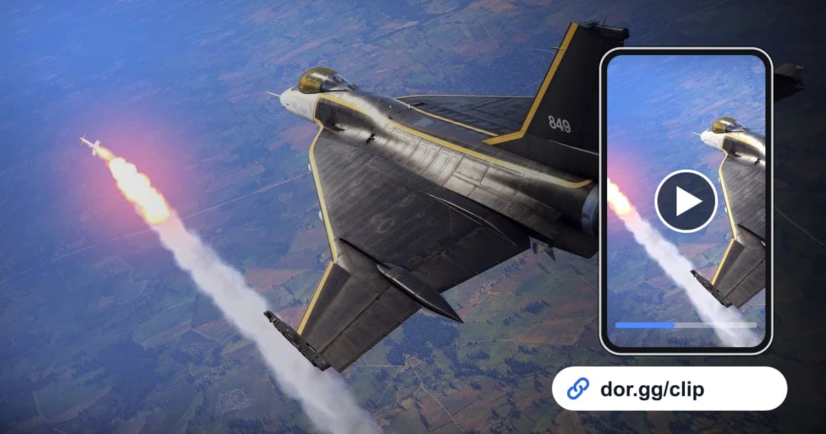War-Thunder-Gameplay mit einem Smartphone, das den Clip abspielt, und einem dor.gg-Teilen-Link