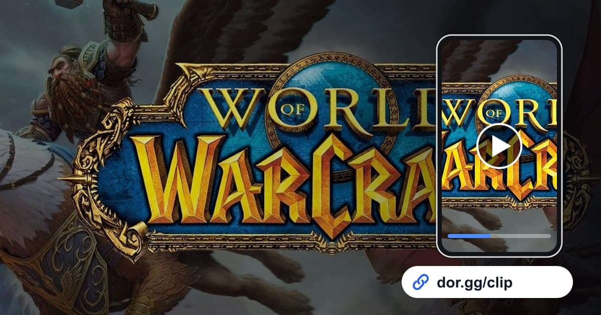Gameplay aus World of Warcraft mit einem Smartphone, das den Clip abspielt, und einem dor.gg-Teilen-Link