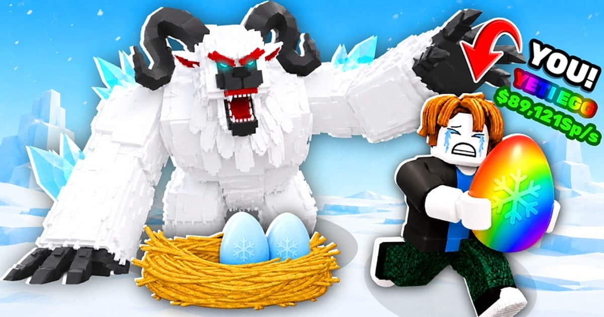 巣の卵を狙う白い雪男と、虹色の卵を抱えたキャラクターを描いたSteal An Eggの公式サムネイル