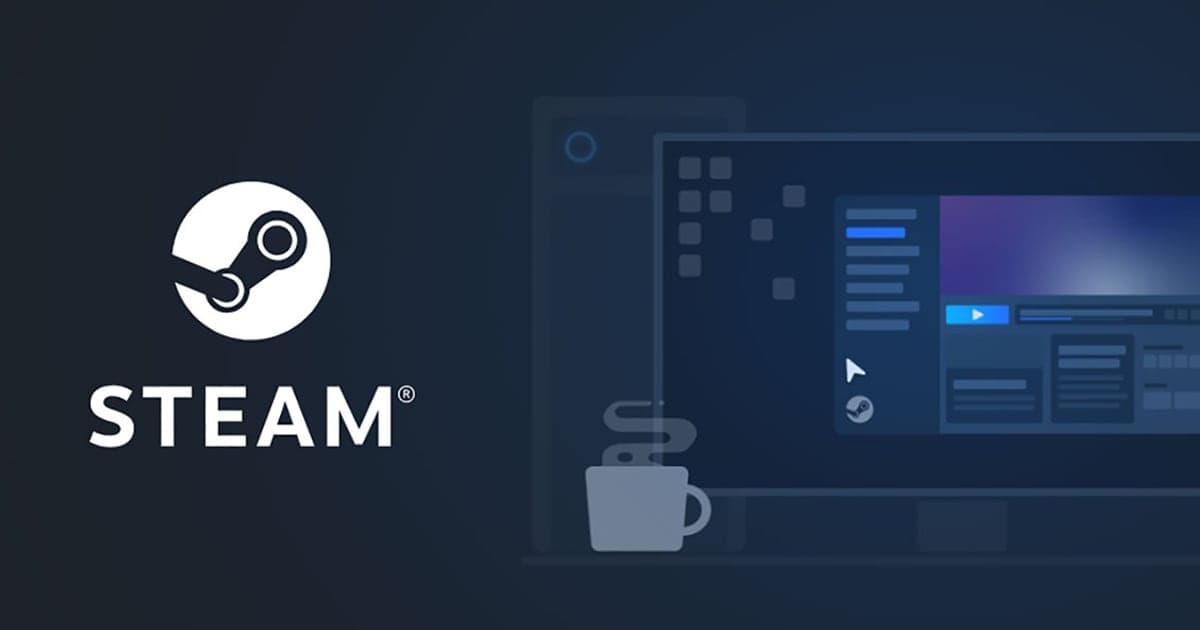 Steam公式の紹介画像 — Steamのロゴと、デスクトップモニターに表示されたSteamクライアントのイラスト