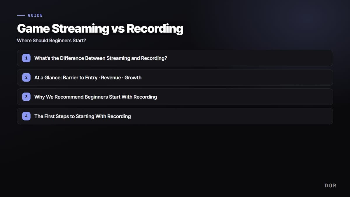 Game Streaming vs Recording — step-by-step overview graphic