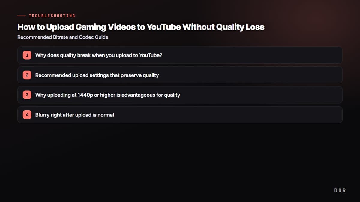 How to Upload Gaming Videos to YouTube Without Quality Loss — step-by-step overview graphic