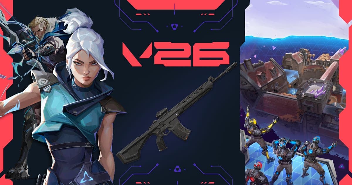 Official VALORANT patch 13.06 notes banner — a white-haired agent, a rifle, the V26 logo and agents standing on a map