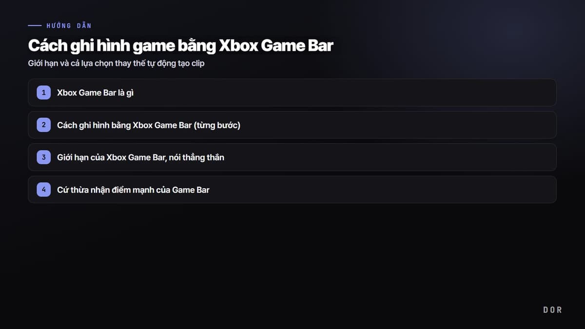 Cách ghi hình game bằng Xbox Game Bar — sơ đồ tóm tắt các bước