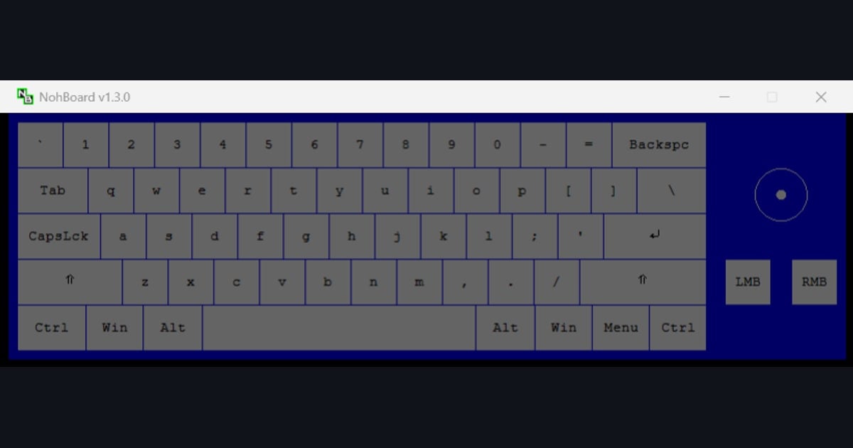 キーボード全体と左右のマウスボタンを表示した実際のNohBoard入力オーバーレイ