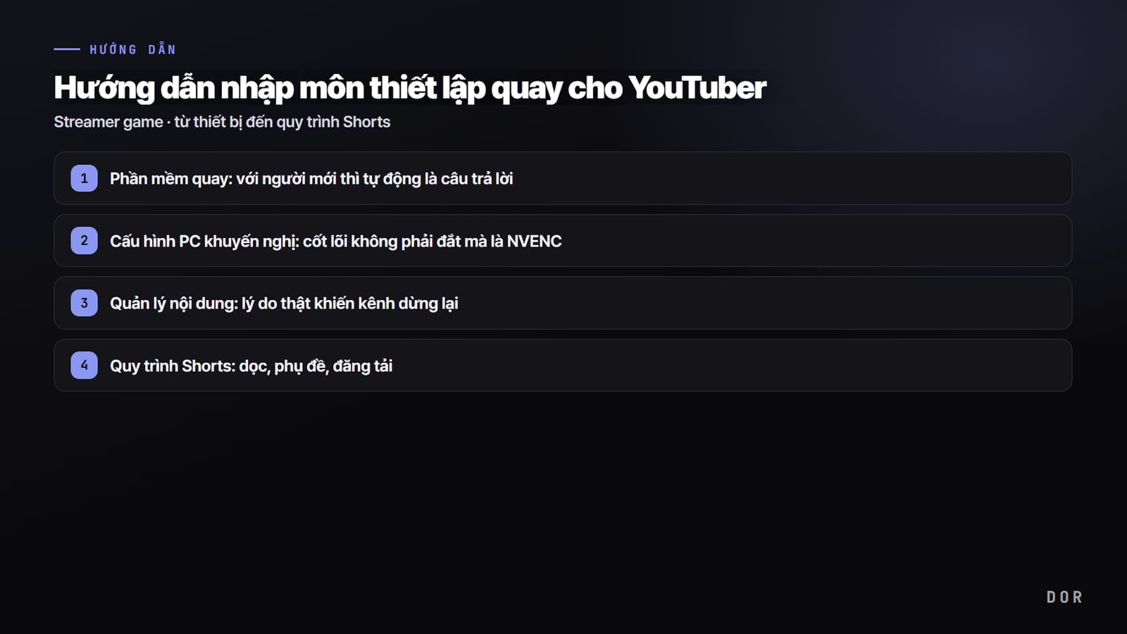 Hướng dẫn nhập môn thiết lập quay cho YouTuber — sơ đồ tóm tắt các bước