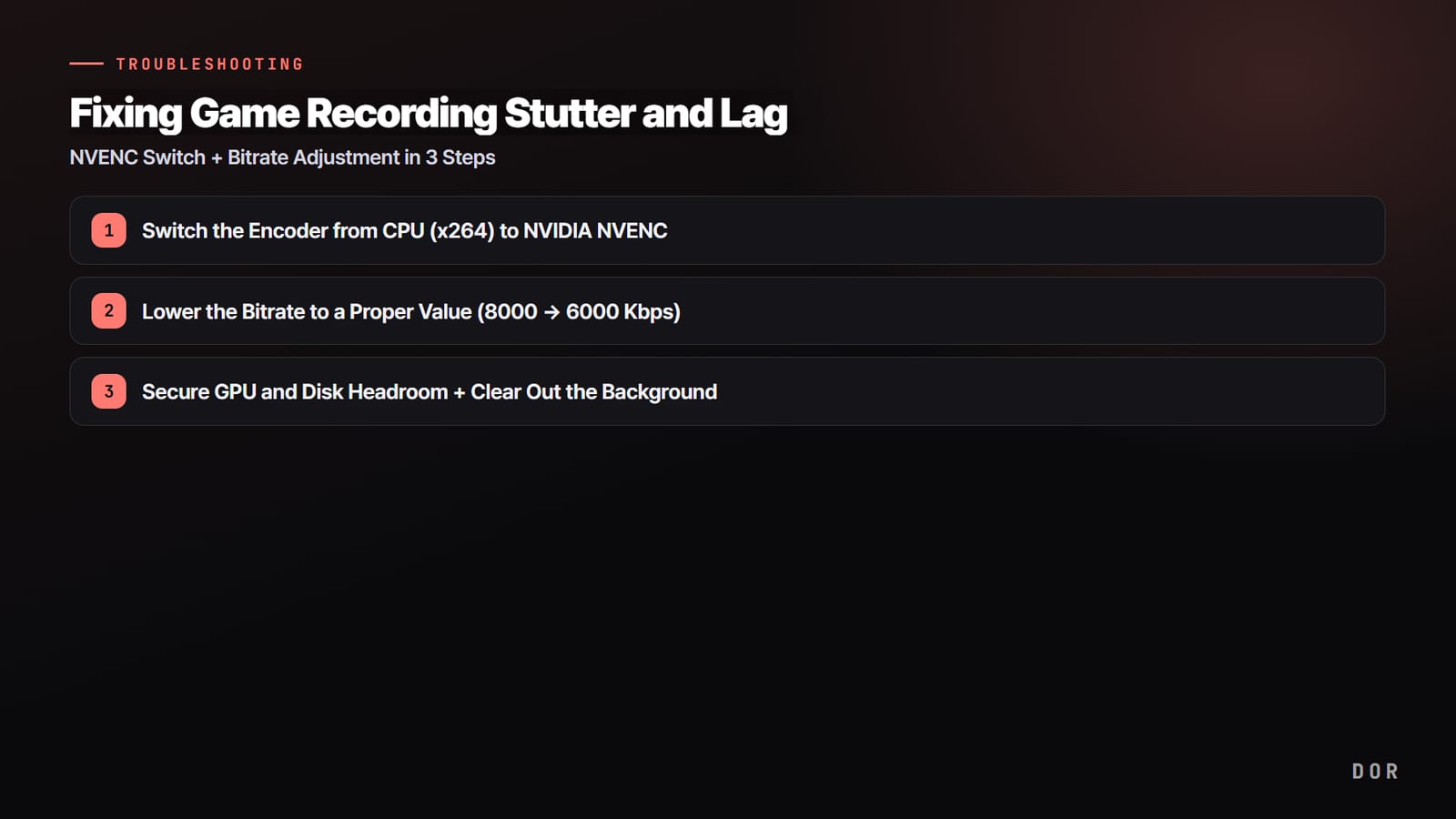 Fixing Game Recording Stutter and Lag — step-by-step overview graphic