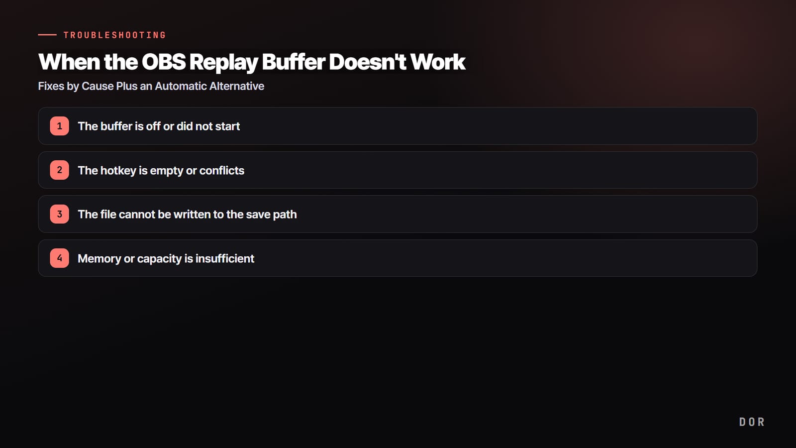 When the OBS Replay Buffer Doesn't Work: Fixes by Cause (2026) | DOR
